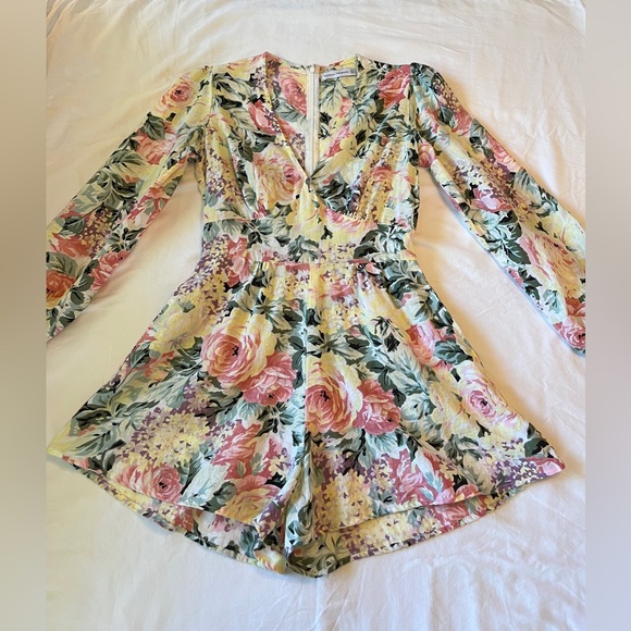 Faithfull the Brand Women’s Linen Floral Romper Yellow Pink Size 4 EUC - Picture 3 of 9